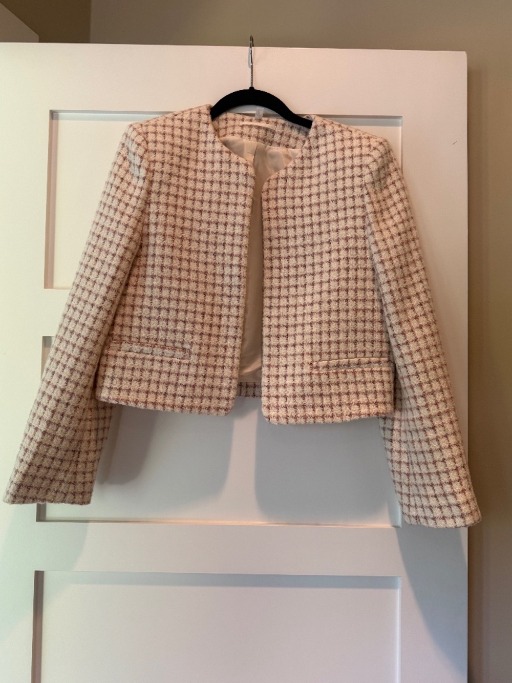 & Other Stories Dusty Pink and Cream Tweed Cropped Jacket